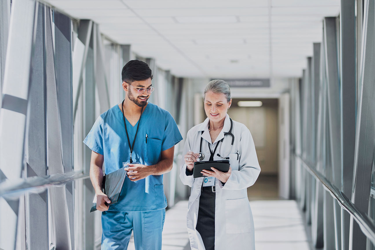 Medical professionals with medical records