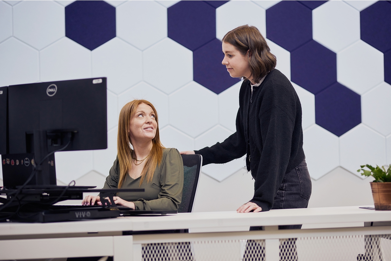 Two females working together